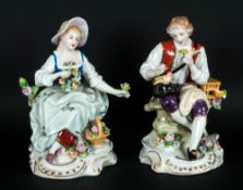 Sitzendorf Porcelain Pair Of Very Fine Figures, marked to bases. Circa 1900-1910. Each figure 5.25''