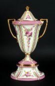 Minton Twin Handled Lidded Urn Shaped Vase & Plinth 'Regency Design' Circa 1880's. Stands 7.75''