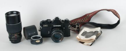 Chinon CEII Memotron Camera In Leather Case with extra lenses