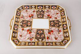 Wedgwood Imari Pattern Two Handled Tray, rectangular with canted corners and small, integrated,