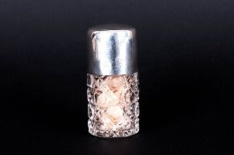 Edwardian Silver Topped and Cut Glass Small Perfume Bottle, Screw on Cover. Hallmark Birmingham