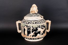 German Pottery Hunting Tureen, Decorated with Scenes From The Hunt - Dogs, Boars and Deer's, The Lid