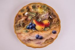 Royal Worcester Hand Painted Cabinet Plate ' Fallen Fruits ' Signed T. Lockyer. Date 1922. 9