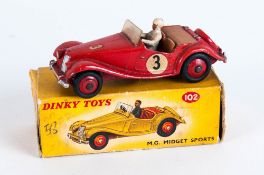 Dinky Toys No 102 MG Midget Sports Diecast Model. Complete With Yellow Picture Card Box,