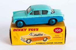 Dinky Toys No 166 Sunbeam Rapier Saloon Diecast Model. Mid Blue Lower Body, Turquoise Upper Body,