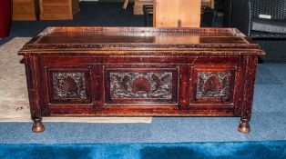 Carved Oak Bedding Box with Three Panels to the Front with Floral Decorations, a Lift Up Lid, With