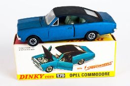 Dinky Toys No 179 Opel Commodore Diecast Model. Metallic Blue Body, Black Roof, Suspension,