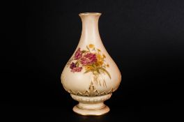 Royal Worcester Hand Painted Global Shaped Small Blush Ivory Vase, Decorated with Images of Spring