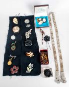 Mixed Lot Comprising Jet Brooches, Jet Pin, Costume Brooches, Diamante Belt, Cameo Brooches And