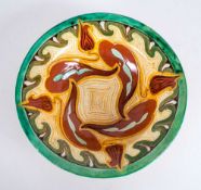 Della Robbia Art Pottery Bowl with Stylish Decoration to Interior of Bowl, Monogrammed C.A.W. For