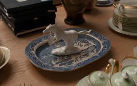 Large Staffordshire China Serving Dish Together With A White Horse Figurine