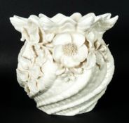 Belleek Irish Porcelain Vase With Applied Floral Decoration, 2nd Black Printed Mark To Underside.