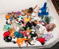 Collection Of TY Beanie Babies Including various animals, peanut the elephant, Panda, Koala, Baboon,