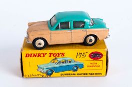 Dinky Toys No 175 Hillman Minx Diecast Model - light green top fawn lower body With associated (no