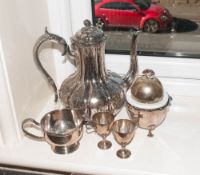 Box Lot Of Silver Plated Items, tea pot, cream boats, coasters etc etc.