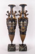 Pair of French Second Empire Style Marble and Ormolu Vases, of Slender Form with Angel Attached