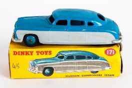 Dinky Toys No 171 Hudson Commodore Sedan Diecast Model. Grey Lower Body With Blue Upper Body And