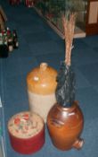 Mixed Lot Comprising A 6 Gallon Stoneware Bottle Stamped 6 Moore Vicars & Co Liverpool, A Brown Salt