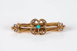 Victorian Gold, Seed Pearls & Turquoise Bar Brooch