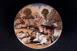 Prattware/Staffordshire Pot Lid Number 37 Pegwell Bay, Ramsgate (farmyard Scene) Diameter 105mm.