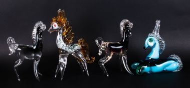 Murano Hand Blown 1970's Art Studio Glass Stylised Animal Figures ( 4 ) In Total. Various Sizes.