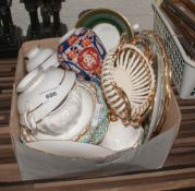 Box Lot of Various Porcelain and Pottery Items. A/F. Includes Dresden, Spode, Worcester, Minton