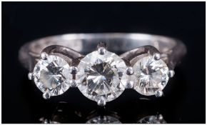 A Platinum Set 3 Stone Diamond Ring, round brilliant cut diamonds, centre stone VS1 - VS2 Clarity,