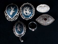 A Small Collection of English and Indian Silver Jewellery - Brooches and Ring. All Marked Sterling