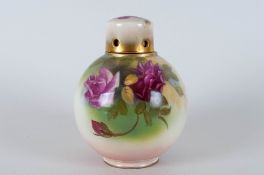 Royal Worcester Hand Painted Ball Shaped - Lidded Scent Bottle ' Roses ' c.1926. Shape 1039,