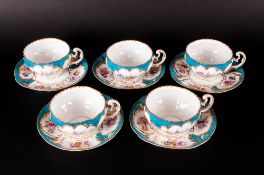 Set of 5 Dresden Cabinet Cups and Saucers, Decorated with a Pale Coloured Body with Floral