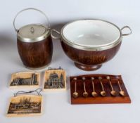 Mixed Lot Comprising Oak Ceramic Lined EPNS Ice Bucket & Bowl, 3 Plaques Depicting London