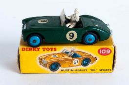 Dinky Toys No 109 Austin Healey 100 Sports Diecast Model. Complete With Yellow Picture Card Box,