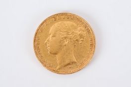 Victorian Young Head 22ct Gold Full Sovereign. Date 1884. Melbourne Mint. E.F. Condition.