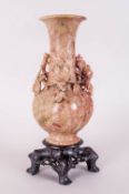 20thC Carved Soapstone Chinese Vase, Height 10 Inches