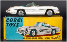 Corgi Toys No 303 Mercedes-Benz 300SL Open Roadster Model, White Body, Complete With Blue/Yellow