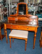 French Cherry Wood Finish Dressing Table with a Mirror Top with Two Fitted Drawers, Below Two