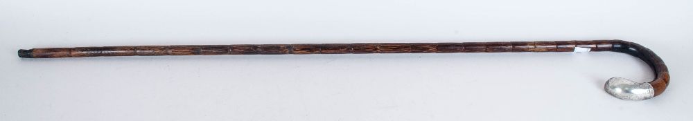 A Cane Walking Stick with a silver hilt. Marked for 1907.