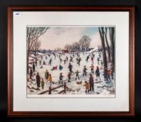 Tom Dodson Pencil Signed Limited Edition Colour Print Titled 'Ice Skating In The Park' fine art