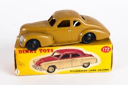 Dinky Toys No 172 Studebaker Land Cruiser Diecast Model. Tan Body, Black Spun Hubs. Red And Yellow