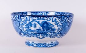 Staffordshire Blue and White Pottery Fruit Bowl - The Abbey Pattern. By George Jones & Sons. 12