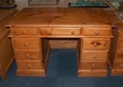 Pine Knee Hole Desk with a Bank of Three Drawers Down Both Sides, with Three Central Drawers to