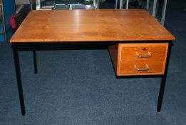 Modern Office Desk with a Teak Top With Two Draws to the Side, No Vanity Panel. 48 Inches Wide, 24