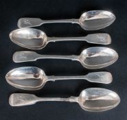 George II and George III - Harlequin Matched Set of Five Dessert Spoons. Hallmarks for London