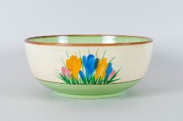 Clarice Cliff Newport Pottery Footed Bowl ' Spring Crocus ' Pattern. c.1947. 3.25 Inches High, 7.