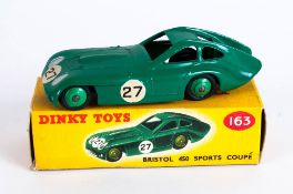 Dinky Toys No 163 Bristol 450 Sports Coupe Diecast Model. British Racing Green Body, Green Wheels RN