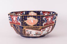 Hexagonal Shaped Masons Ironstone Patent China Fruit Bowl, Decorated In Under glazed Blues and