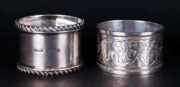 George V Silver Napkin Holders ( 2 ) In Total. Hallmarked Birmingham 1918 & 1924. Good Condition.