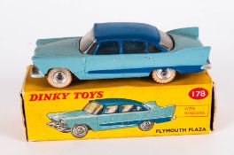 Dinky Toys No 178 Plymouth Plaza Diecast Model. Light blue body, dark blue roof and side flash,