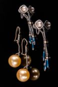 Art Deco Roaring Twenties - Silver Pairs of Drop Earrings. 2 Pairs In Total. Good Deco Classical