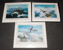 Three Coloured Aircraft Prints all by Robert Taylor depicting a Hurricane, Lancaster Bomber and